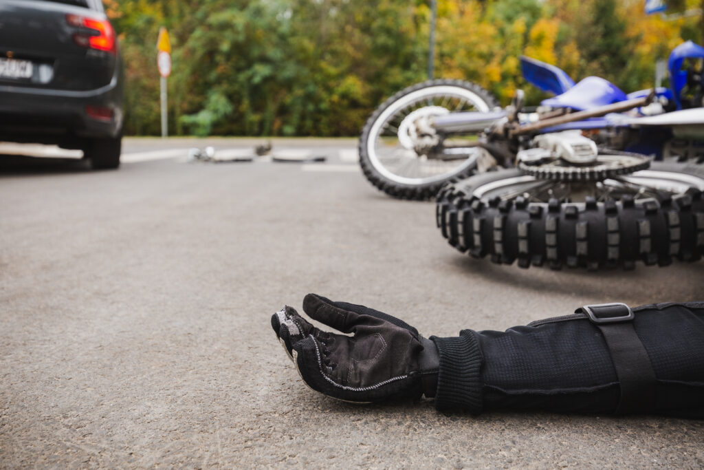 Motorcycle accident in the middle of the road